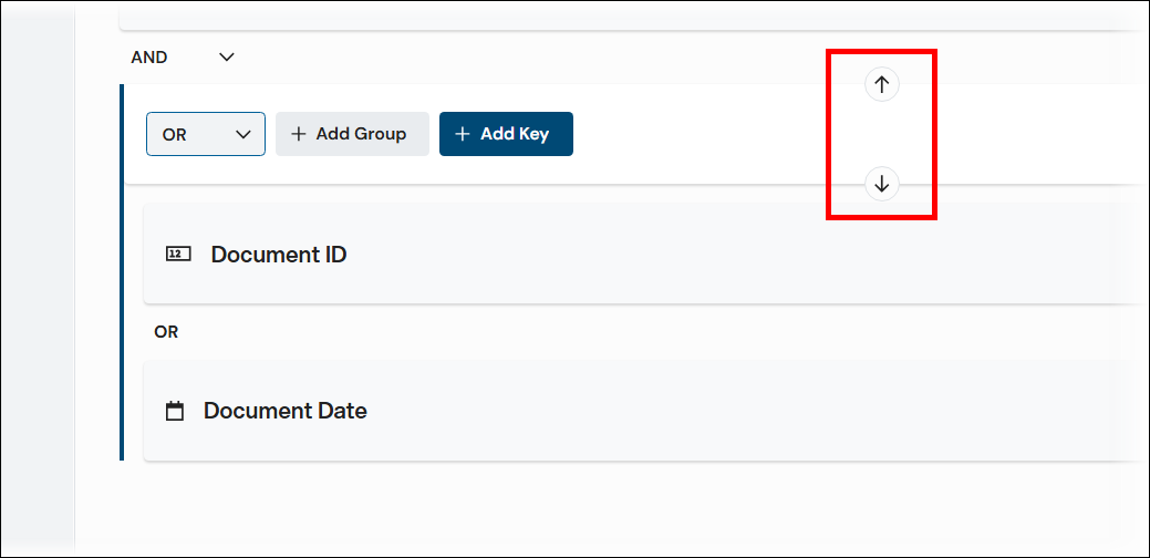Controls for reordering search criteria groups.